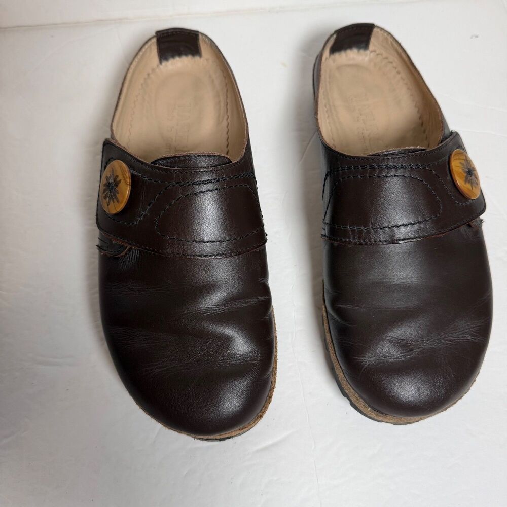 Haflinger Charlotte Leather Clogs Women 38 Brown Adjustable Strap Germany